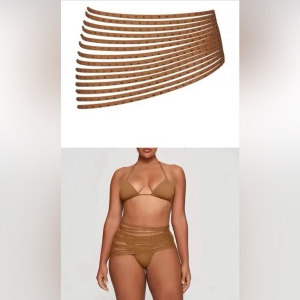 SKIMS Rhinestone Swim Strappy Cover UP Skirt Cocoa XS